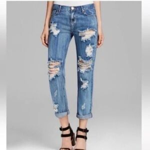 One by One Teaspoon Women’s Awesome Baggies Ripped Blue Boyfriend Jeans Size 25